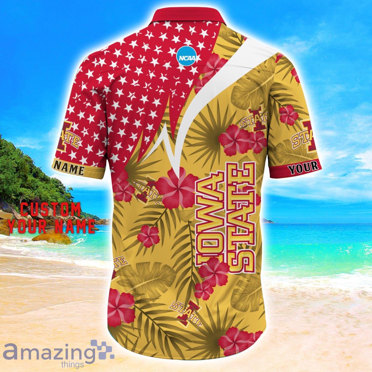 Iowa State Cyclones Star Tropical Flower 3D Printed Hawaiian Shirt Personalized Name image Iowa State Cyclones Star Tropical Flower 3D Printed Hawaiian Shirt Personalized Name Product Photo 3
