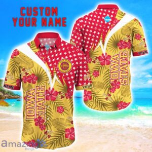 Iowa State Cyclones Star Tropical Flower 3D Printed Hawaiian Shirt Personalized Name Product Photo 1