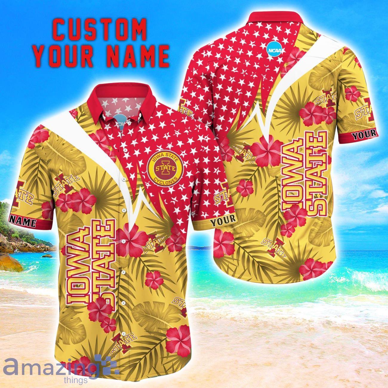 Iowa State Cyclones Star Tropical Flower 3D Printed Hawaiian Shirt Personalized Name image Iowa State Cyclones Star Tropical Flower 3D Printed Hawaiian Shirt Personalized Name Product Photo 1