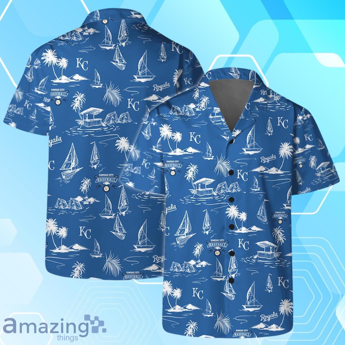 Kansas City Royals Team Logo Beach Vibes Pattern Hawaiian Shirt And Short image Kansas City Royals Team Logo Beach Vibes Pattern Hawaiian Shirt And Short Product Photo 1