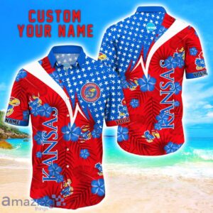 Kansas Jayhawks Star Tropical Flower 3D Printed Hawaiian Shirt Personalized Name Product Photo 1