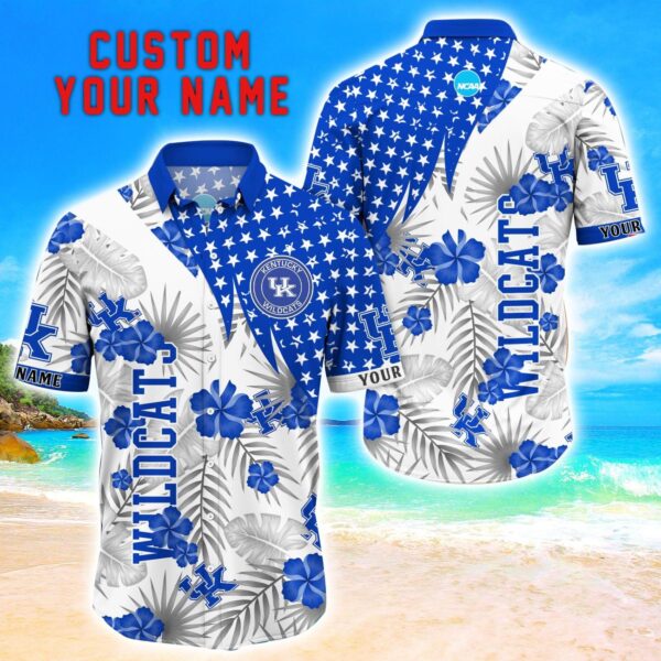 Kentucky Wildcats Star Tropical Flower 3D Printed Hawaiian Shirt Personalized Name Product Photo 1