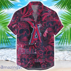 Los Angeles Angels Flower and Skull Hawaiian Shirt MLB Team Halloween Shirt Product Photo 1