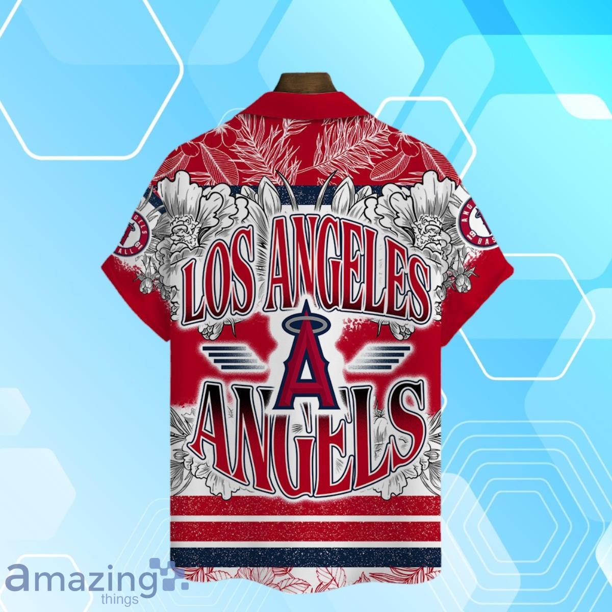 Los Angeles Angels Team Logo Colorful Pattern Hawaiian Shirt And Short image Los Angeles Angels Team Logo Colorful Pattern Hawaiian Shirt And Short Product Photo 3