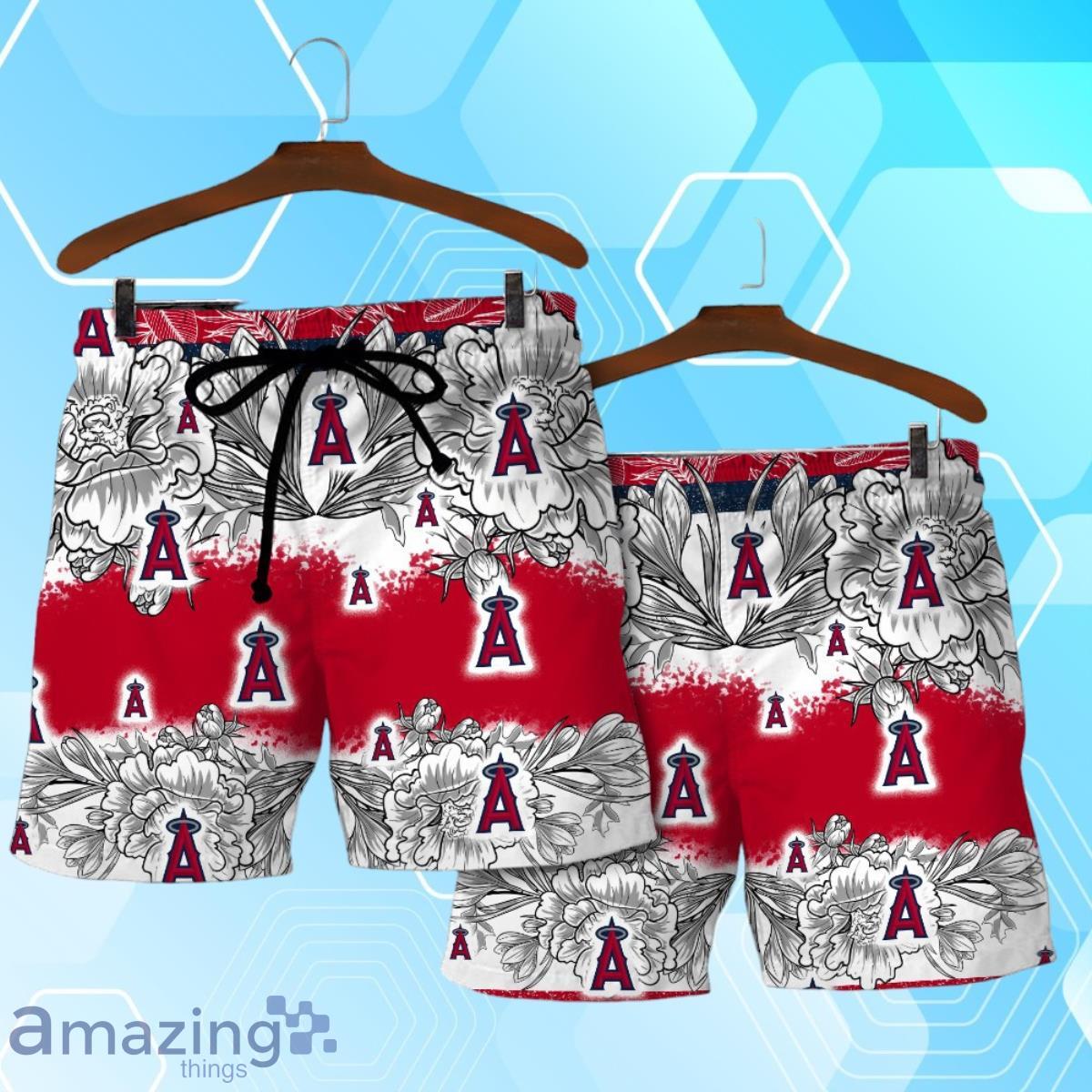Los Angeles Angels Team Logo Colorful Pattern Hawaiian Shirt And Short image Los Angeles Angels Team Logo Colorful Pattern Hawaiian Shirt And Short Product Photo 4