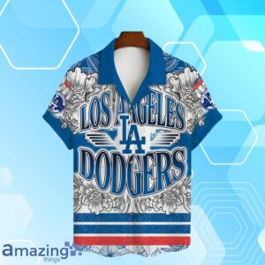 Los Angeles Dodgers Team Logo Colorful Pattern Hawaiian Shirt And Short Product Photo 2
