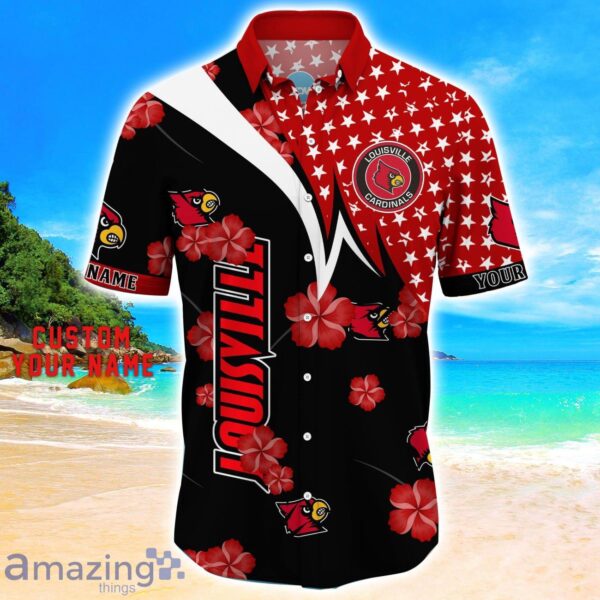 Louisville Cardinals Star Tropical Flower 3D Printed Hawaiian Shirt Personalized Name Product Photo 2