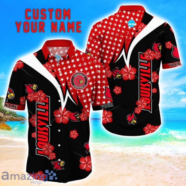 Louisville Cardinals Star Tropical Flower 3D Printed Hawaiian Shirt Personalized Name Product Photo 1