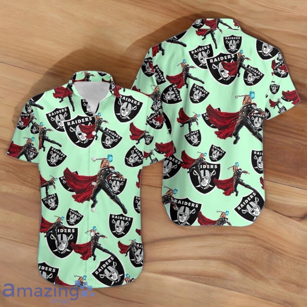 Marvel Thor With Hammer Original Hawaiian Shirt Oakland Raiders image Marvel Thor With Hammer Original Hawaiian Shirt Oakland Raiders- Product Photo 1
