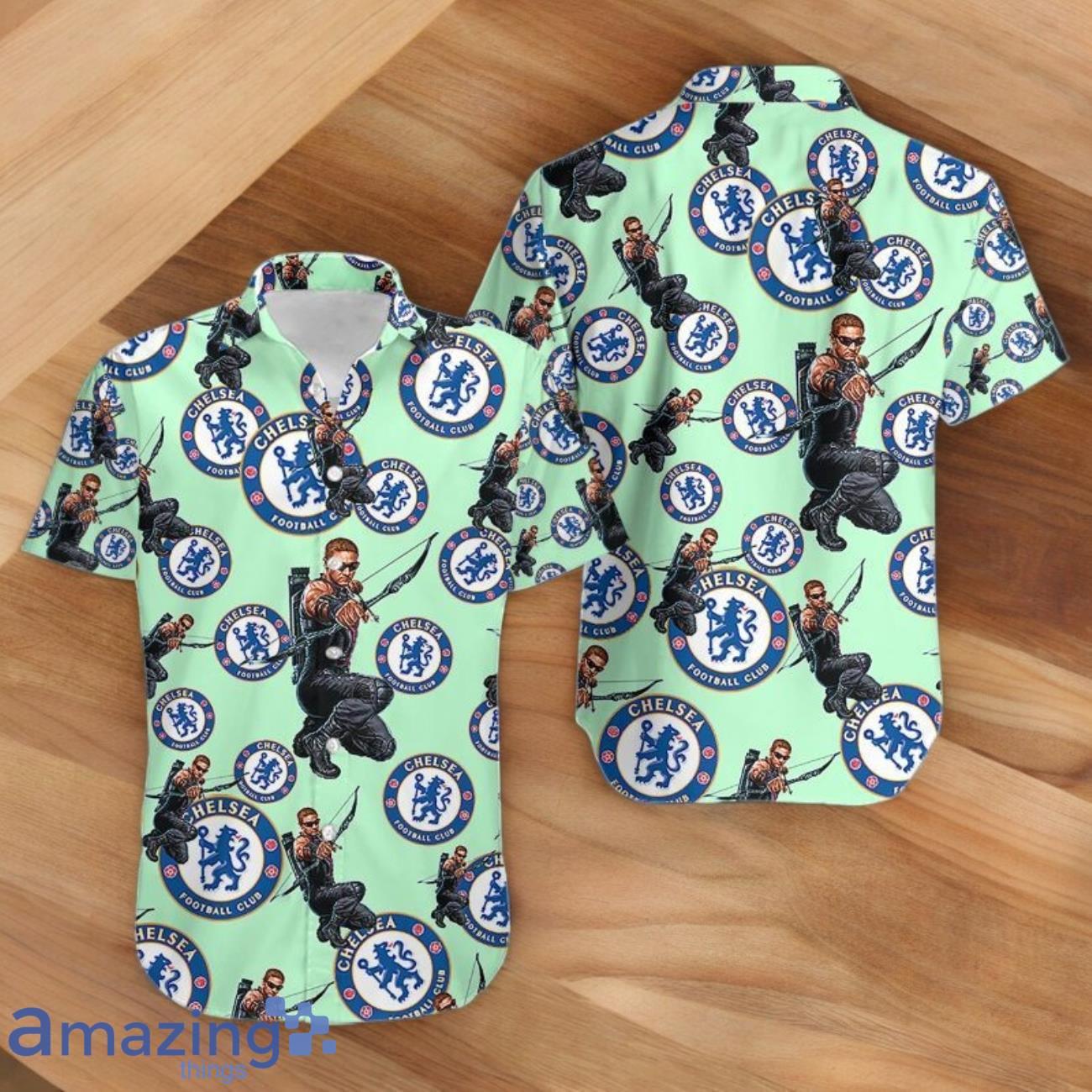 Marvels Hawkeye Hawaiian Shirt Outfit Chelsea Football Club image Marvels Hawkeye Hawaiian Shirt Outfit Chelsea Football Club- Product Photo 1