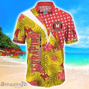 Maryland Terrapins Star Tropical Flower 3D Printed Hawaiian Shirt Personalized Name Product Photo 2