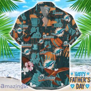 Miami Dolphins Coffee Hat and Logo Pattern Hawaiian Shirt Father’s Day Gift NFL Team Product Photo 1