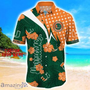 Miami Hurricanes Star Tropical Flower 3D Printed Hawaiian Shirt Personalized Name image Miami Hurricanes Star Tropical Flower 3D Printed Hawaiian Shirt Personalized Name Product Photo 2