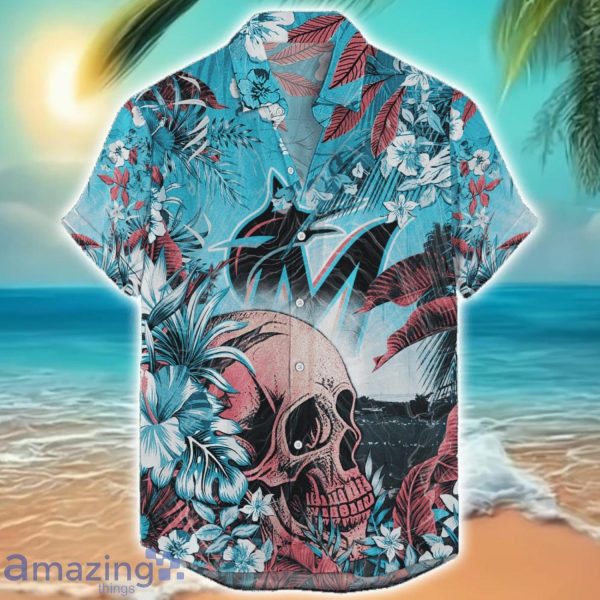 Miami Marlins Tropical Skull Halloween 3D Hawaiian Shirt For Men Women MLB Fans Product Photo 1