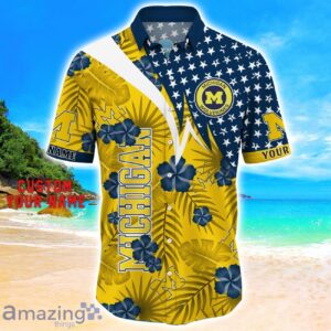 Michigan Wolverines Star Tropical Flower 3D Printed Hawaiian Shirt Personalized Name Product Photo 2
