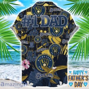 Milwaukee Brewers Coffee Hat and Logo Pattern Hawaiian Shirt Father’s Day Gift MLB Team Product Photo 2
