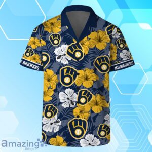 Milwaukee Brewers MLB Team Logo Hawaiian Shirt And Short Vintage Pattern image Milwaukee Brewers MLB Team Logo Hawaiian Shirt And Short Vintage Pattern Product Photo 2