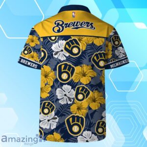 Milwaukee Brewers MLB Team Logo Hawaiian Shirt And Short Vintage Pattern image Milwaukee Brewers MLB Team Logo Hawaiian Shirt And Short Vintage Pattern Product Photo 3
