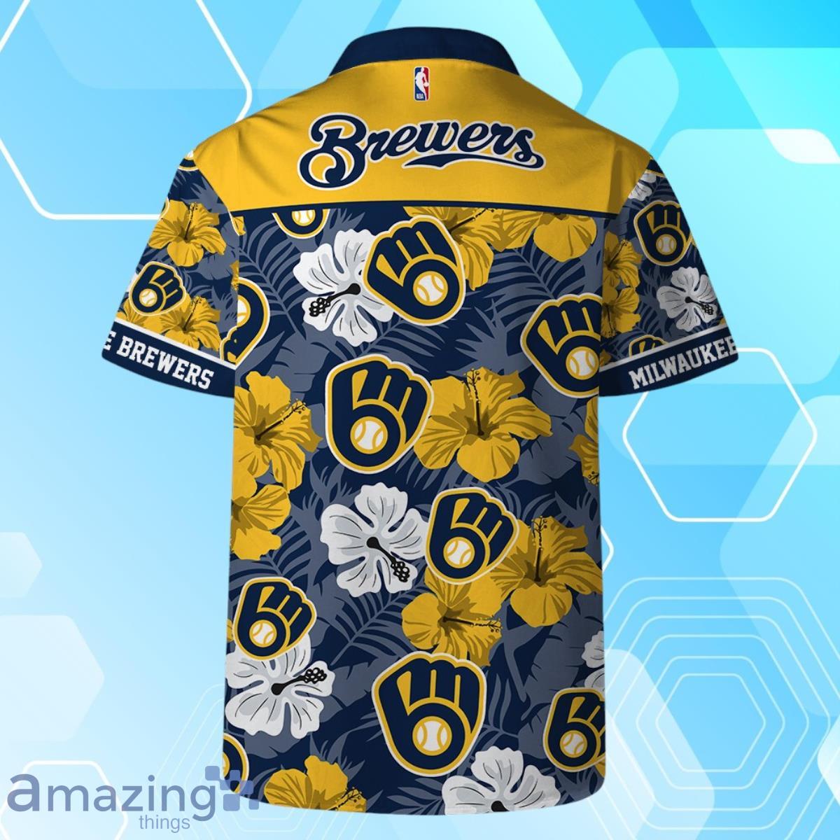Milwaukee Brewers MLB Team Logo Hawaiian Shirt And Short Vintage Pattern image Milwaukee Brewers MLB Team Logo Hawaiian Shirt And Short Vintage Pattern Product Photo 3