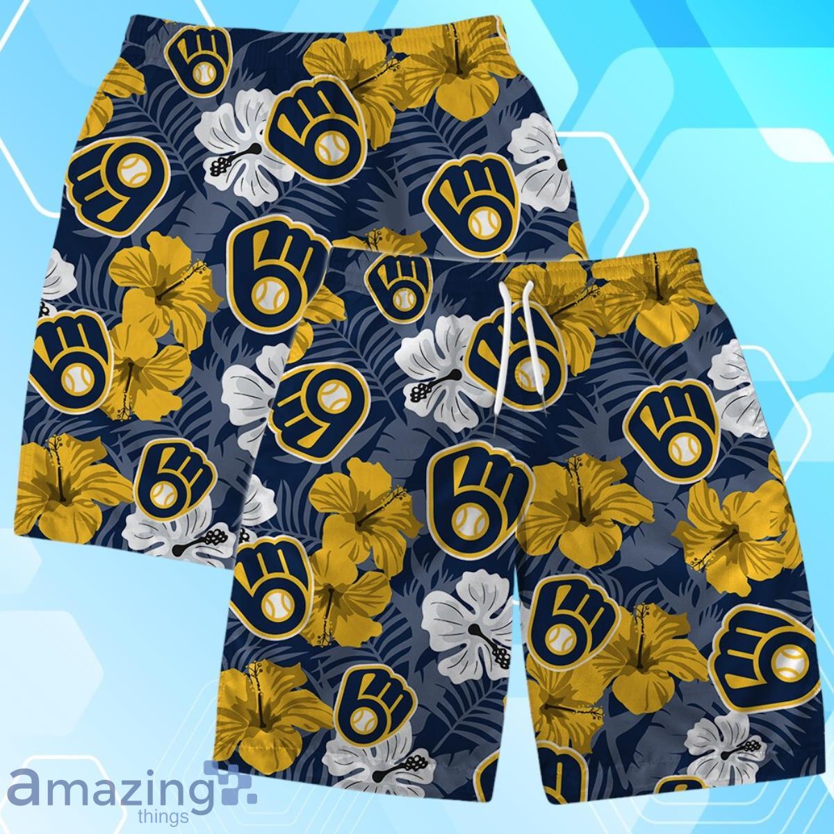 Milwaukee Brewers MLB Team Logo Hawaiian Shirt And Short Vintage Pattern image Milwaukee Brewers MLB Team Logo Hawaiian Shirt And Short Vintage Pattern Product Photo 4