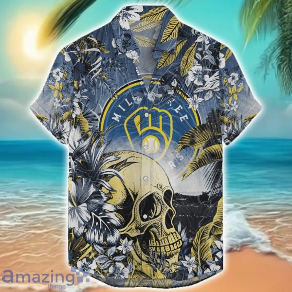 Milwaukee Brewers Tropical Skull Halloween 3D Hawaiian Shirt For Men Women MLB Fans Product Photo 1