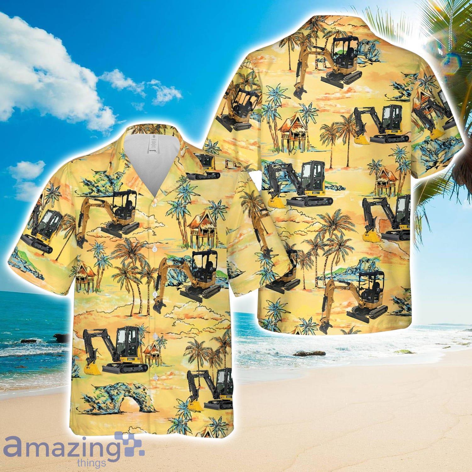 Mini Excavator 3D Beach Shirt Summer Hawaiian Shirt image Mini Excavator 3D Beach Shirt Summer Hawaiian Shirt Product Photo 1