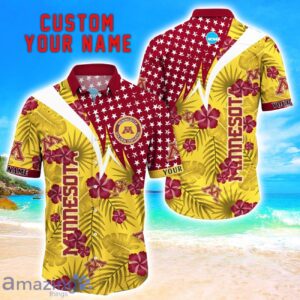 Minnesota Golden Gophers Star Tropical Flower 3D Printed Hawaiian Shirt Personalized Name Product Photo 1
