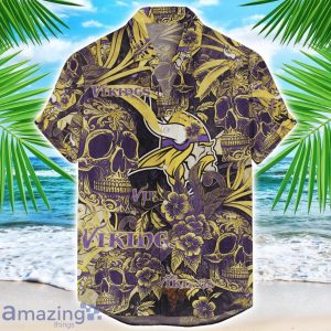 Minnesota Vikings Flower and Skull Hawaiian Shirt NFL Team Halloween Shirt Product Photo 1