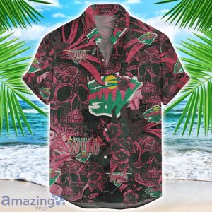 Minnesota Wild Flower and Skull Hawaiian Shirt NHL Team Halloween Shirt Product Photo 1