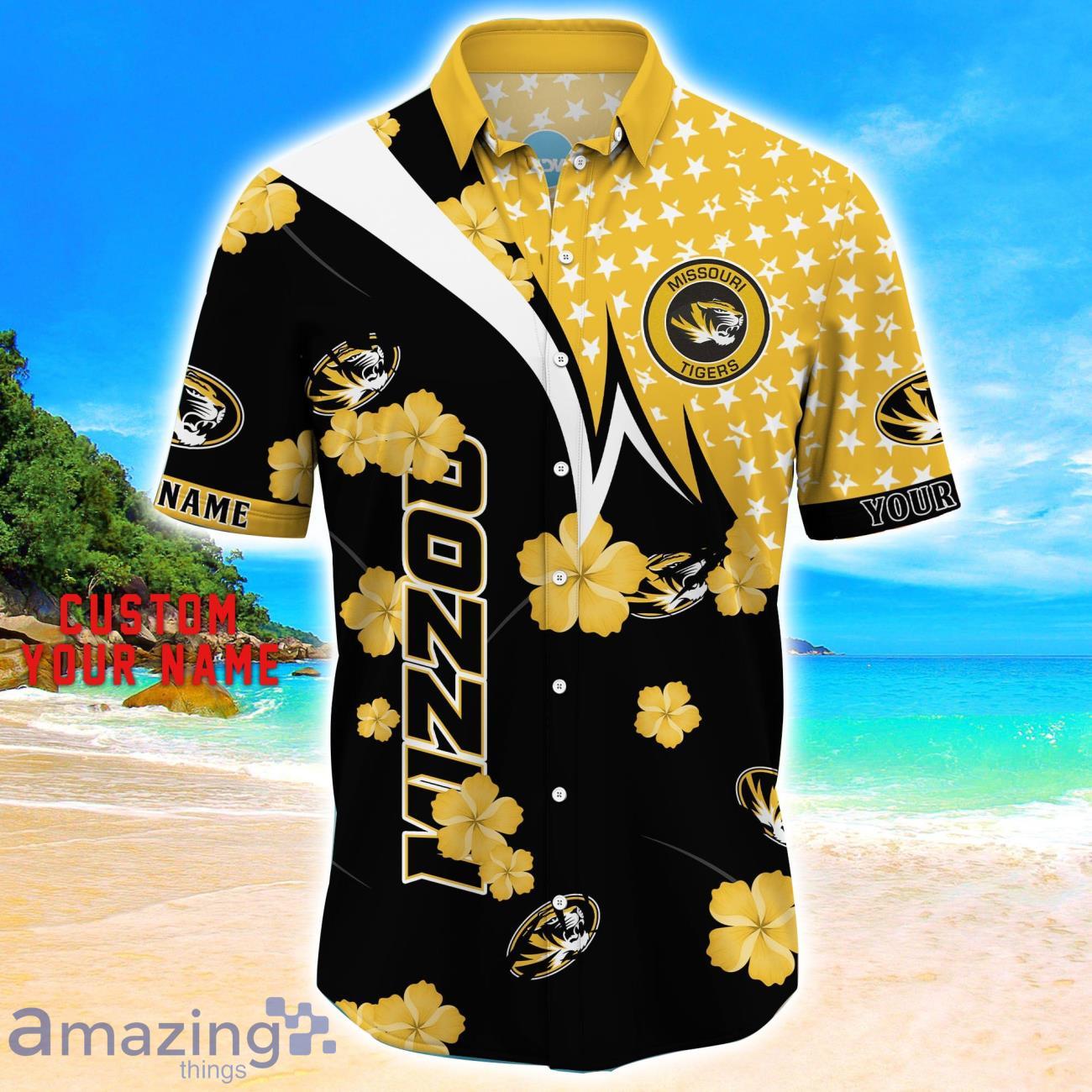 Missouri Tigers Star Tropical Flower 3D Printed Hawaiian Shirt Personalized Name image Missouri Tigers Star Tropical Flower 3D Printed Hawaiian Shirt Personalized Name Product Photo 2