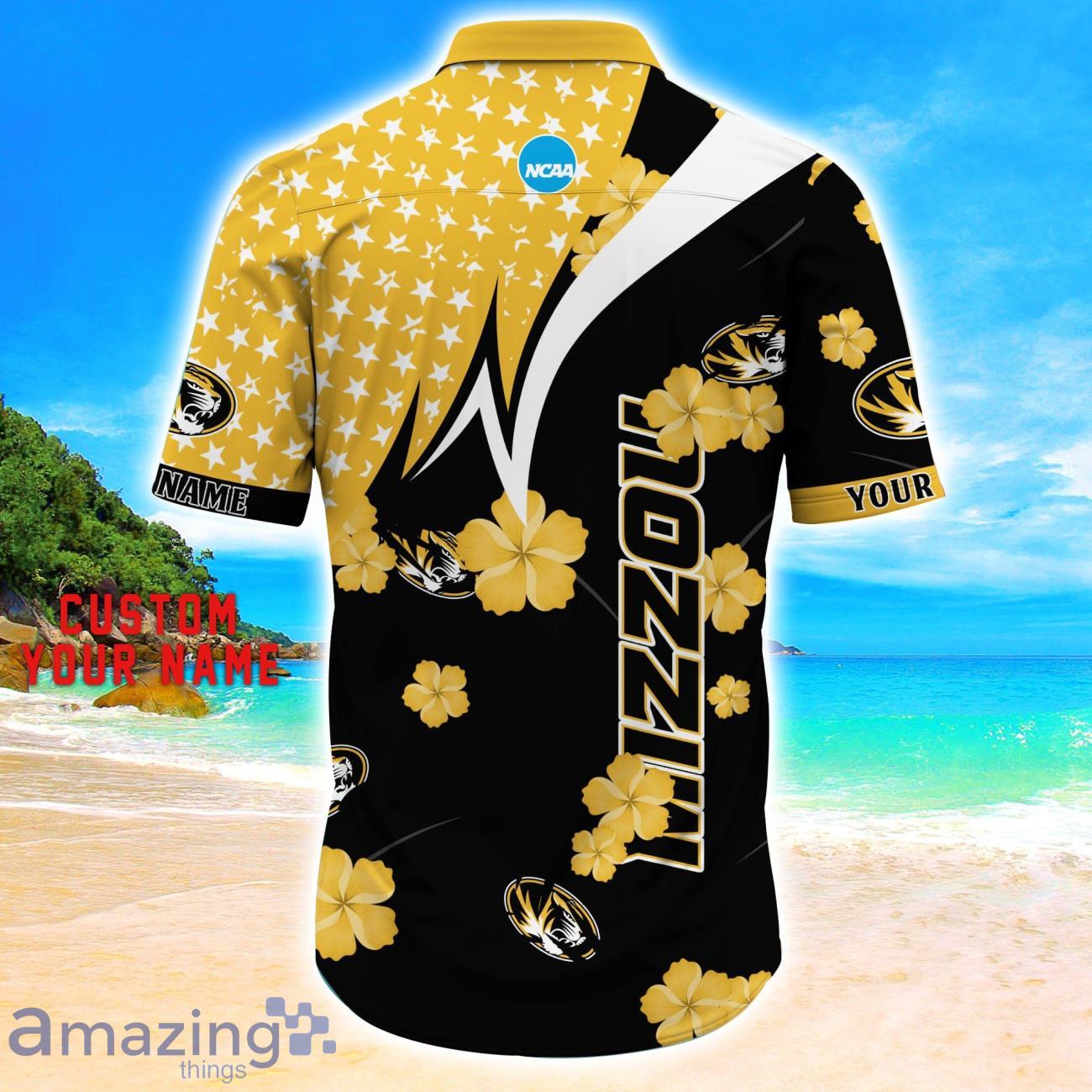Missouri Tigers Star Tropical Flower 3D Printed Hawaiian Shirt Personalized Name image Missouri Tigers Star Tropical Flower 3D Printed Hawaiian Shirt Personalized Name Product Photo 3