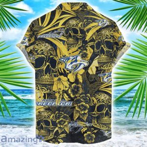 Nashville Predators Flower and Skull Hawaiian Shirt NHL Team Halloween Shirt Product Photo 2