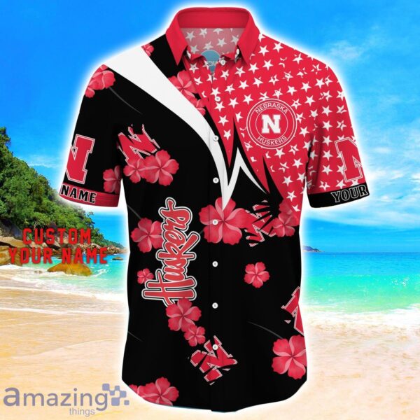 Nebraska Cornhuskers Star Tropical Flower 3D Printed Hawaiian Shirt Personalized Name Product Photo 2