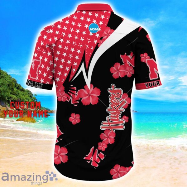 Nebraska Cornhuskers Star Tropical Flower 3D Printed Hawaiian Shirt Personalized Name Product Photo 3