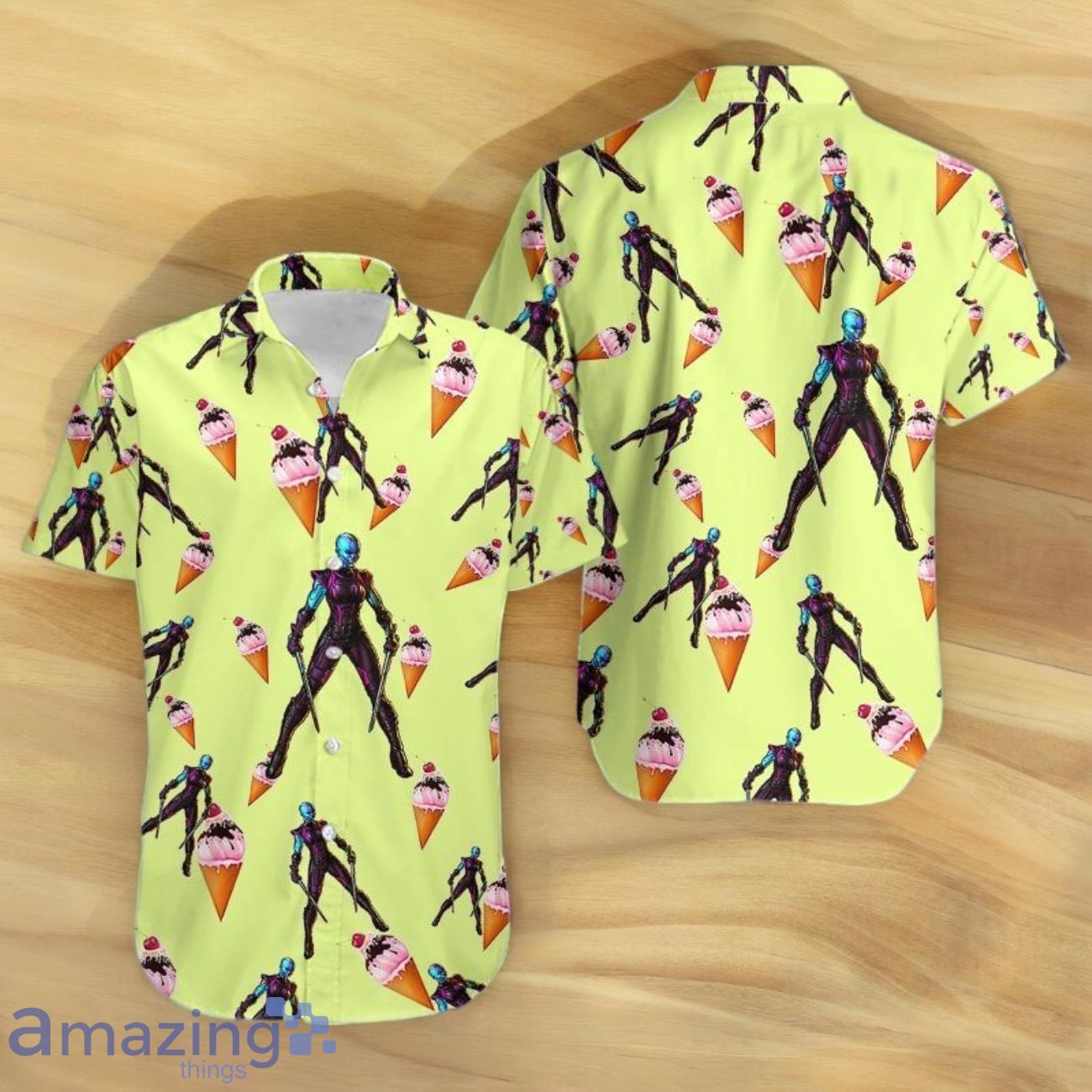 Nebula Gamora War Machine Marvel Silk Hawaiian Shirts Ice Cream Cone Sundae image Nebula Gamora War Machine Marvel Silk Hawaiian Shirts Ice Cream Cone Sundae- Product Photo 1