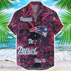 New England Patriots Flower and Skull Hawaiian Shirt NFL Team Halloween Shirt Product Photo 1