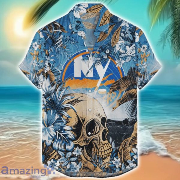 New York Islanders Tropical Skull Halloween 3D Hawaiian Shirt For Men Women NHL Fans Product Photo 1