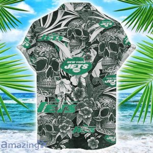 New York Jets Flower and Skull Hawaiian Shirt NFL Team Halloween Shirt Product Photo 2