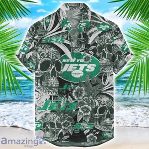 New York Jets Flower and Skull Hawaiian Shirt NFL Team Halloween Shirt Product Photo 1