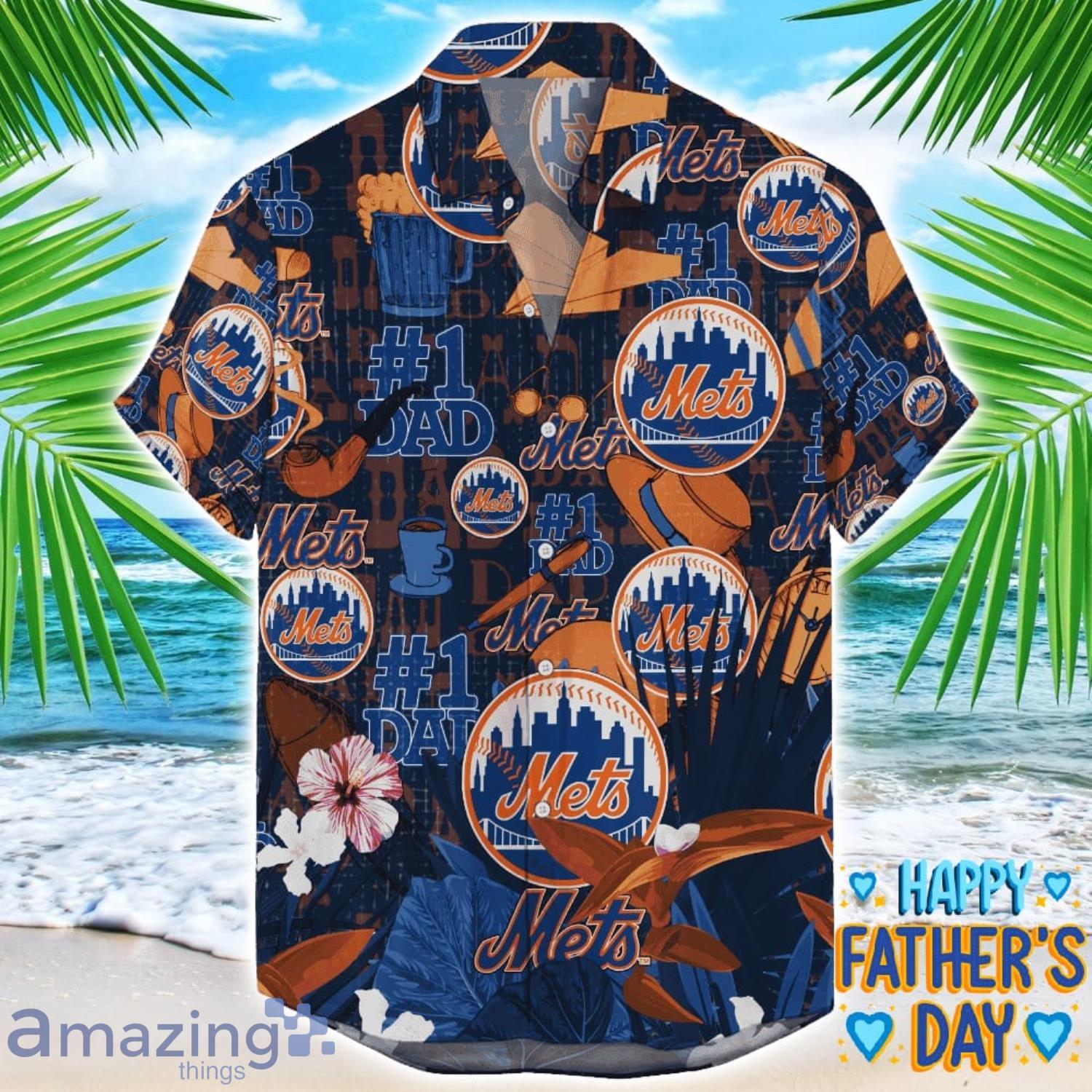 New York Mets Coffee Hat and Logo Pattern Hawaiian Shirt Father’s Day Gift MLB Team image New York Mets Coffee Hat and Logo Pattern Hawaiian Shirt Father’s Day Gift MLB Team Product Photo 1