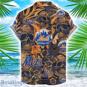 New York Mets Flower and Skull Hawaiian Shirt MLB Team Halloween Shirt Product Photo 2