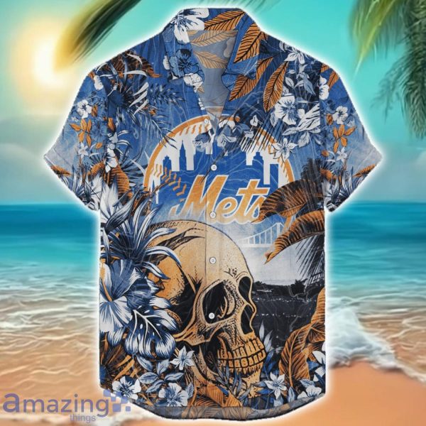 New York Mets Tropical Skull Halloween 3D Hawaiian Shirt For Men Women MLB Fans Product Photo 1