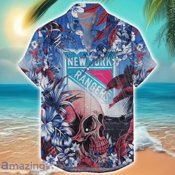 New York Rangers Tropical Skull Halloween 3D Hawaiian Shirt For Men Women NHL Fans Product Photo 1