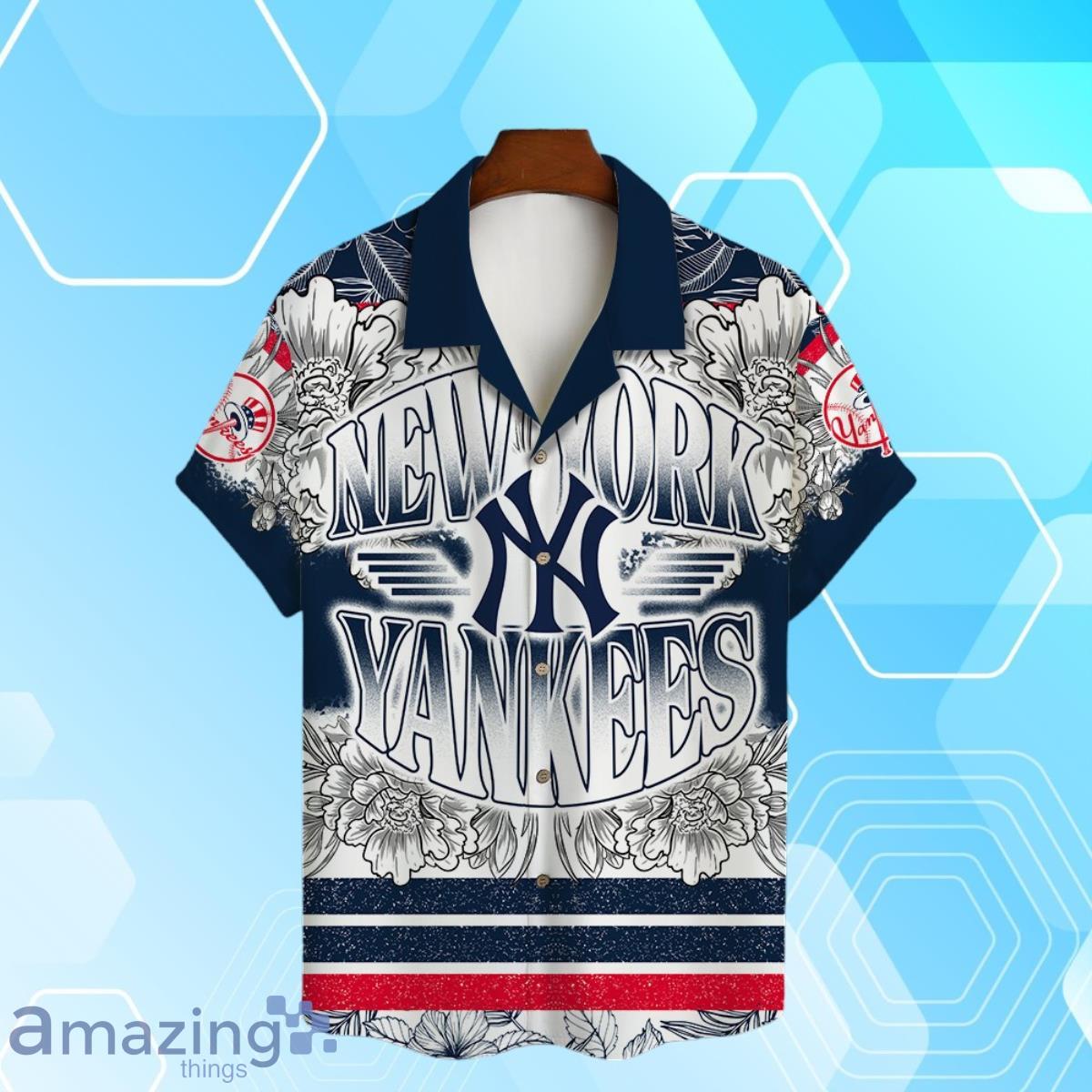 New York Yankees Team Logo Colorful Pattern Hawaiian Shirt And Short image New York Yankees Team Logo Colorful Pattern Hawaiian Shirt And Short Product Photo 2