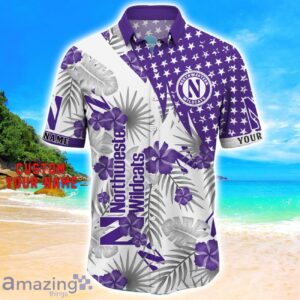 Northwestern Wildcats Star Tropical Flower 3D Printed Hawaiian Shirt Personalized Name image Northwestern Wildcats Star Tropical Flower 3D Printed Hawaiian Shirt Personalized Name Product Photo 2