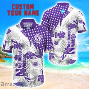 Northwestern Wildcats Star Tropical Flower 3D Printed Hawaiian Shirt Personalized Name Product Photo 1