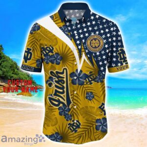 Notre Dame Fighting Irish Star Tropical Flower 3D Printed Hawaiian Shirt Personalized Name Product Photo 2