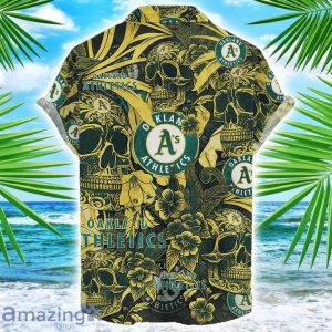Oakland Athletics Flower and Skull Hawaiian Shirt MLB Team Halloween Shirt Product Photo 2