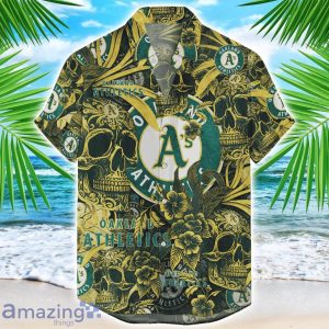 Oakland Athletics Flower and Skull Hawaiian Shirt MLB Team Halloween Shirt Product Photo 1