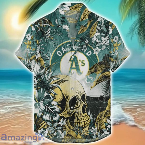 Oakland Athletics Tropical Skull Halloween 3D Hawaiian Shirt For Men Women MLB Fans Product Photo 1